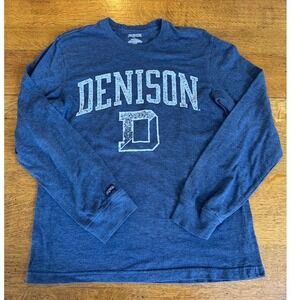 Denison University Long Sleeve T Shirt Blue Graphic Print Crew Neck Mens L